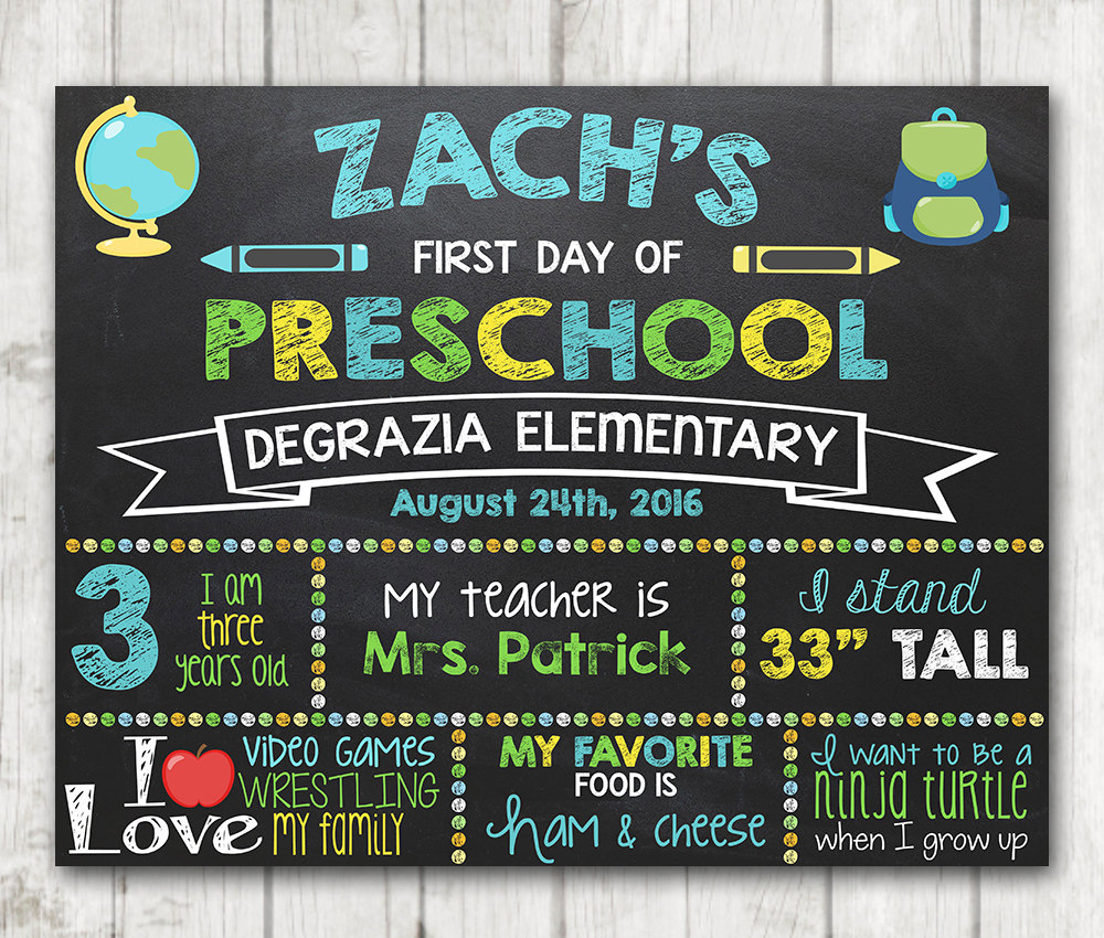 Free First Day Of Preschool Chalkboard Printables