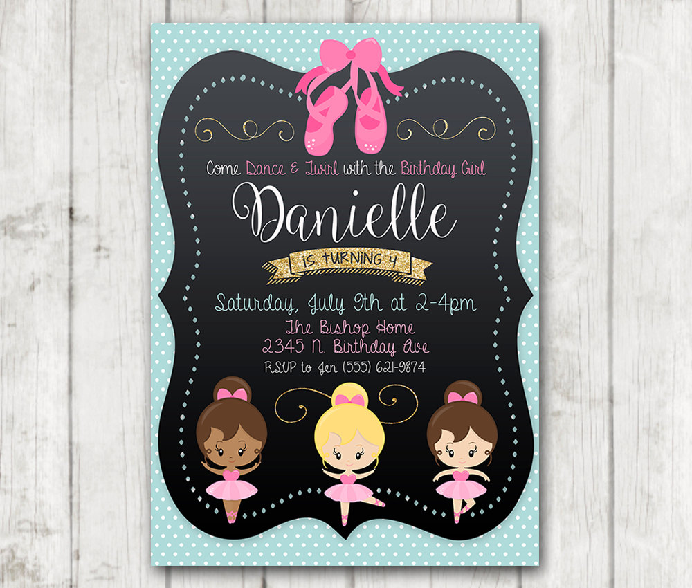 Printable Ballerina Party Invitation, Ballerina invitations – Happy Barn