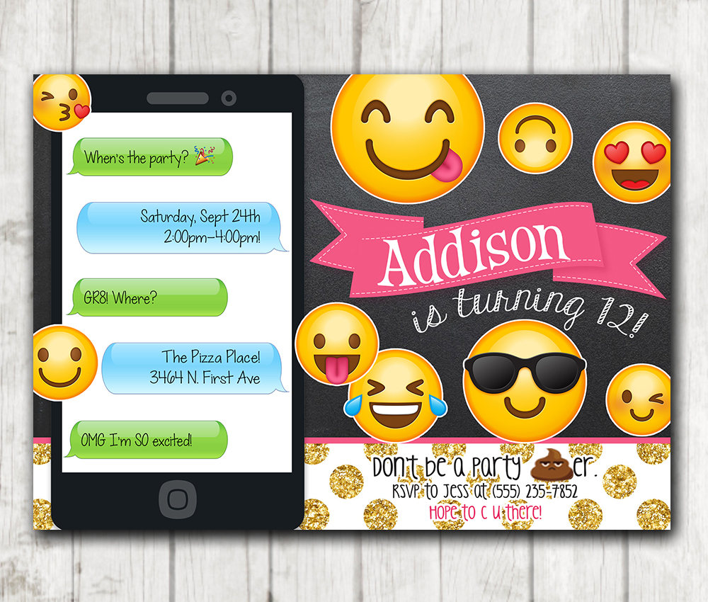 10 Personalised Emoji Birthday Party Invitations For Kids – Boy Or Girl – UK Made