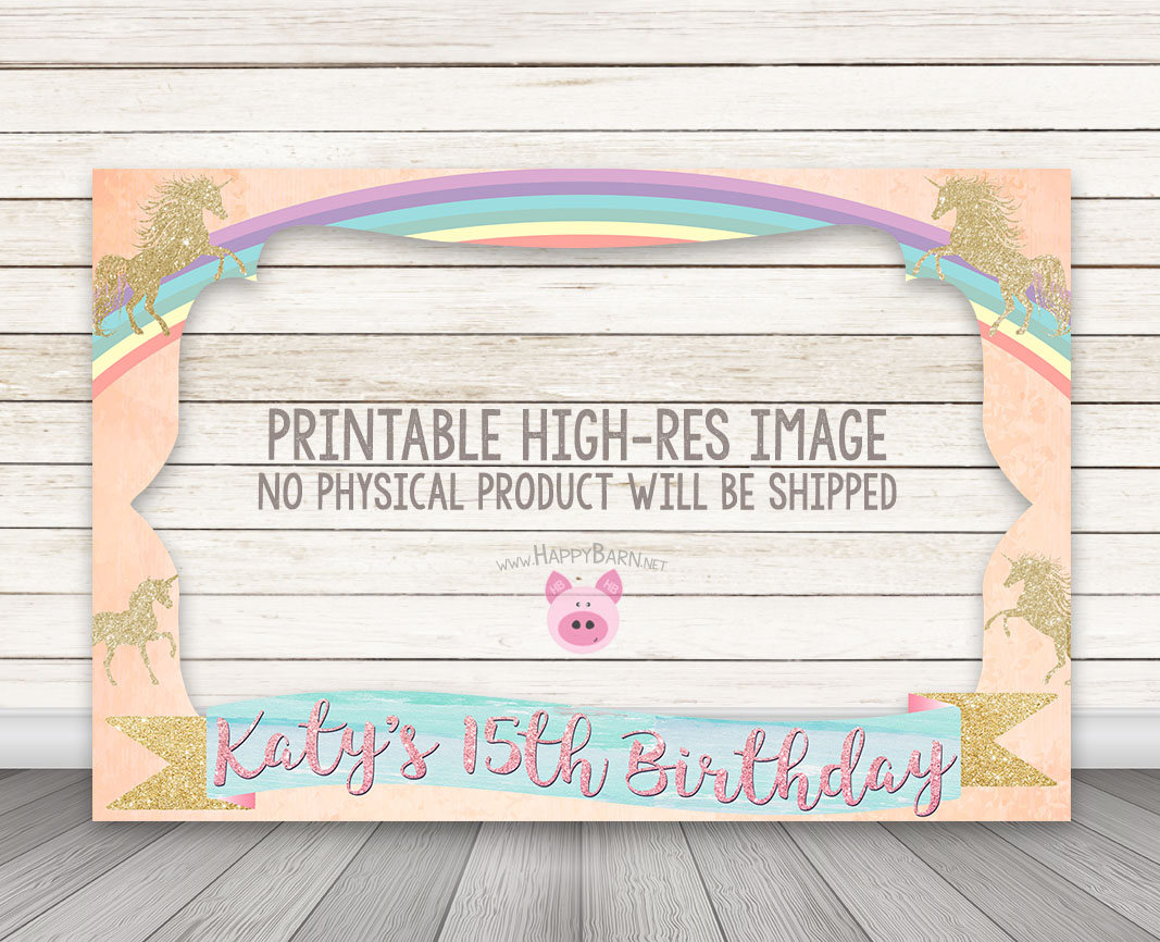 Printable Glitter Pastel Unicorn Photo Booth Frame Happy Barn