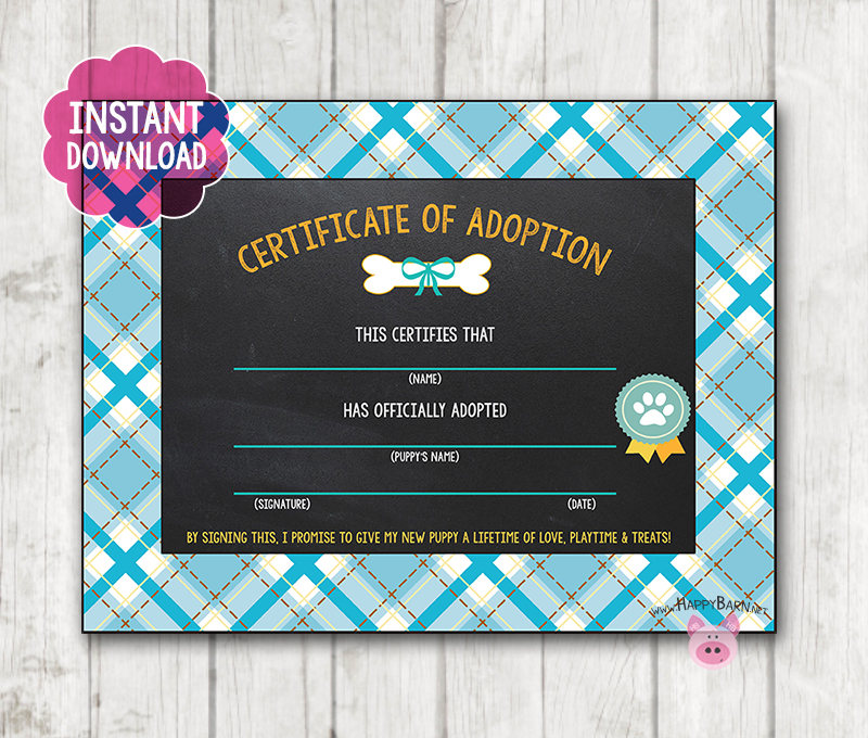 Printable Puppy Certificate Adoption Certificate Happy Barn