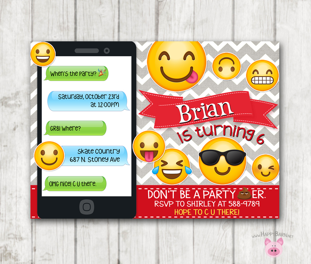 Printable Boy's Emoji Invitation - Red Emoji invitation – Happy Barn