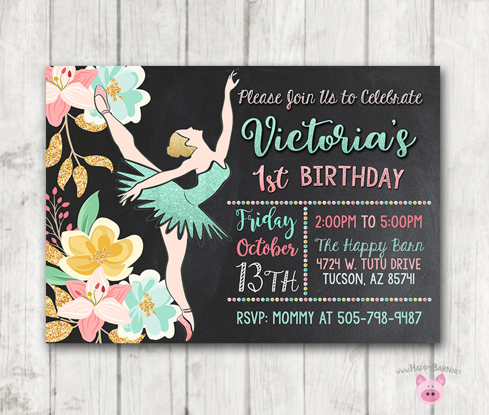 Printable Ballerina Invitations, Floral Ballerina invitations – Happy Barn