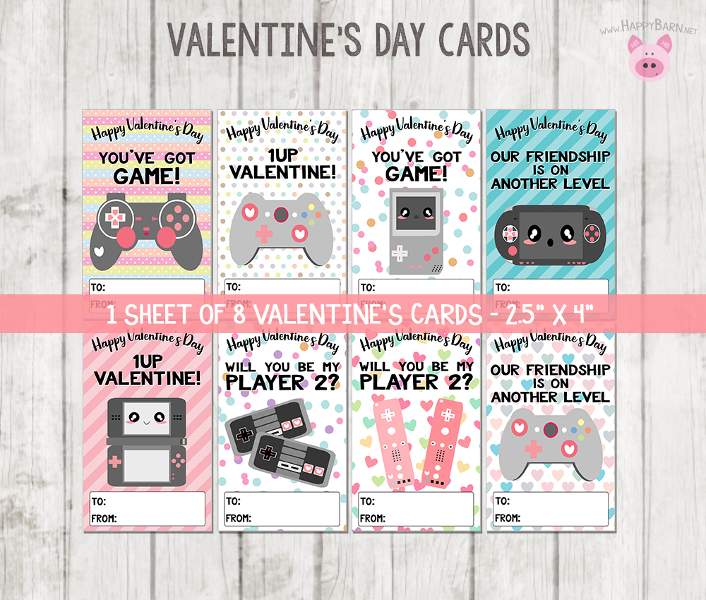 Printable Video Game Valentine s Cards Gamer Valentines Cards School 