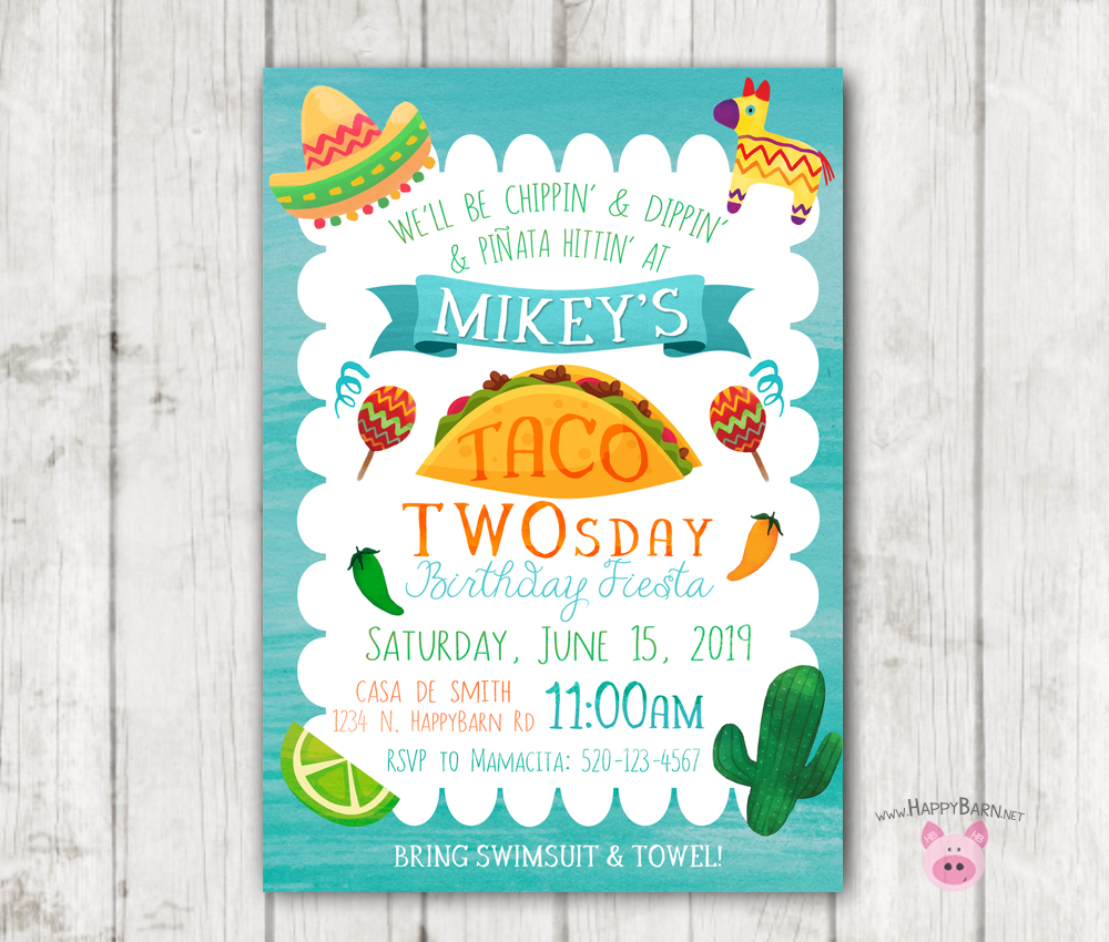 Taco TWOsday Invitation, Printable Taco Birthday Invitations Happy Barn